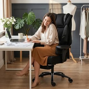 DOWINX 66B3 – Scaun directorial XXL, Extra-Lat și Construcție Heavy-Duty, Masaj Lombara Dublu, cotiere reglabile, suport pentru picioare, Rezistent 180 kg, plasă respirabilă+PU, Negru