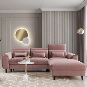 Colțar roz extensibil/cu spațiu de depozitare cu tapițerie din catifea (cu colț pe partea dreaptă/cu șezlong) Foble – ELTAP