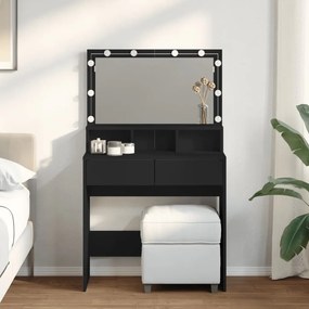 vidaXL Masă de toaletă cu LED, negru, 80x41x134,5 cm