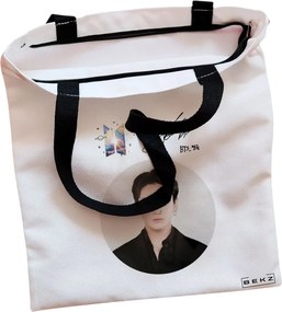 Sacosa de Panza pentru Cumparaturi, Geanta Tote, model BTS Jungkook, Cu fermoar, 38x34.5 cm, Alba, BEKZ®