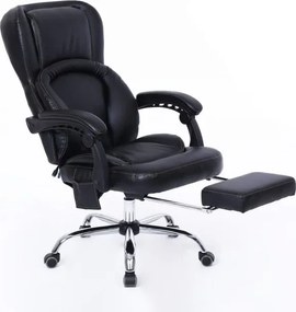 RESIGILAT- Scaun directorial cu Masaj si Incalzire, 8 puncte de masaj, Piele ecologica, Negru