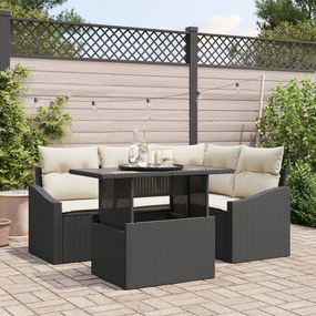 vidaXL Set de canapele pentru grădină cu pernă 5 pcs negru și crem