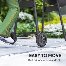 Outsunny Gratar de gradina cu capac si afumator, gratar pe carbune cu rafturi si roti 124x53x104cm, negru | AOSOM RO