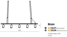 Lustra moderna cu 5 spoturi BIRAM negru/crom