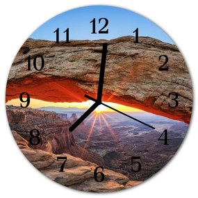 Ceas de perete din sticla rotund Grand Canyon Peisaj Orange