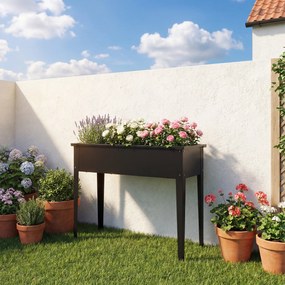 Outsunny Jardinieră pe Picioare din Metal, Jardinieră Ridicată 80 l cu margini rotunjite, Orificiu de drenaj, 100 x 40 x 80 cm, Negru | Aosom Romania