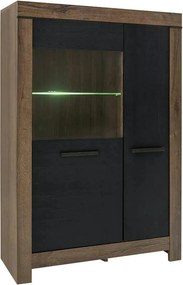 Vitrina BALIN, stejar/negru, PAL/sticla, cu iluminare LED, 101x40x149