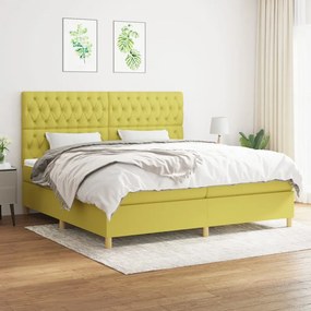 Pat box spring cu saltea, verde, 200x200 cm, textil Verde, 200 x 200 cm, Design cu nasturi