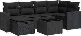 vidaXL Set canapele de grădină cu perne, 7 piese, negru, poliratan