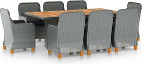 vidaXL Set mobilier exterior cu perne, 9 piese, gri deschis, poliratan