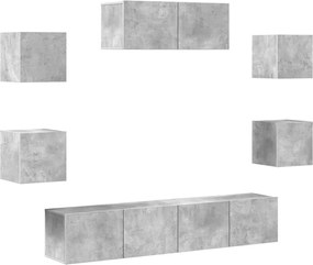 vidaXL Set dulapuri TV, 7 piese, gri beton, lemn prelucrat