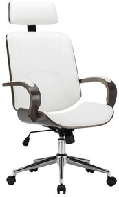 283135 vidaXL Scaun de birou rotativ, alb, piele ecologică și lemn curbat