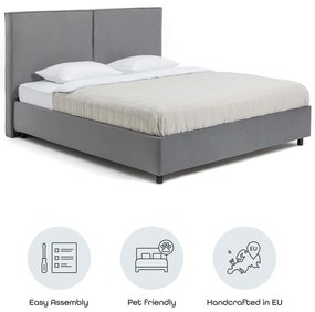 Pat matrimonial gri tapițat cu spațiu de depozitare cu somieră 160x200 cm Myra Bold – Bonami Selection