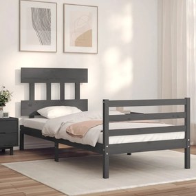 3195148 vidaXL Cadru de pat cu tăblie, gri, 100x200 cm, lemn masiv