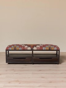 Banchetă din lemn de acacia, cu 2 sertare, tapițată cu iută și lână, multicolor, 40×138×40,5 cm, „Tikana"