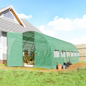 Outsunny Sera tunel pentru grădină 18m², sera tunel cu uși și 12 ferestre cu plasă, 295x597x200cm, verde | Aosom Romania