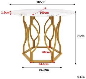 Masă rotundă pentru 4 persoane, Alb+Auriu | Aosom Romania