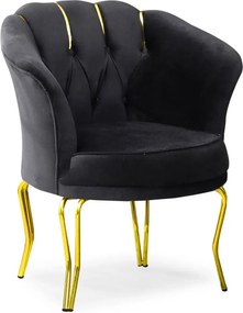 Fotoliu Viena, scaun, negru-auriu, picioare metal auriu, Homs