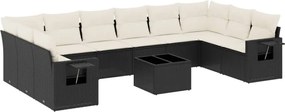 vidaXL Set canapele de grădină cu perne, 11 piese, negru, poliratan