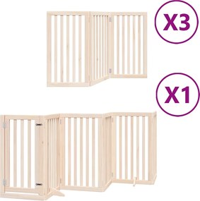 vidaXL Poartă de câini pliabilă cu ușă, 15 panouri, 750 cm, lemn plop