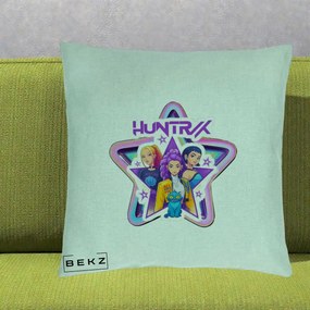 Perna Personalizata K-pop HUNTRX Trio Stea cu Pisica, 40x40 cm, Verde Menta, Husa Detasabila, Perna Inclusa, BEKZ®