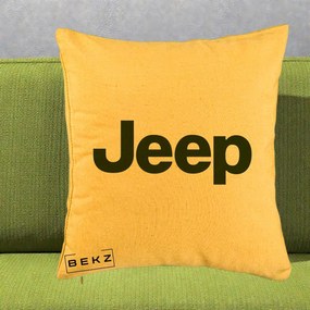 Perna Personalizata cu emblema Jeep, 40x40 cm, Galben, Husa Detasabila, Perna Inclusa, BEKZ®