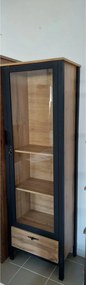 PRODUS RESIGILAT - Vitrina LOFT, stejar wotan/negru, PAL/sticla, 62x39