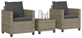 4003898 vidaXL Set bistro de grădină cu perne, 3 piese, gri, poliratan