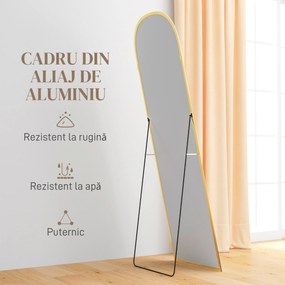 HOMCOM Oglindă de Podea și Perete cu Suport Pliabil, 50x161.5cm, Auriu | Aosom Romania