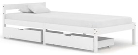3060414 vidaXL Cadru de pat cu 2 sertare, alb, 90x200 cm, lemn masiv pin