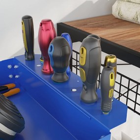 DURHAND Cărucior pentru Scule cu 3 Niveluri din Oțel cu Margini Înalte și 4 Roți Pivotante, 83 x 35.3 x 76 cm, Albastru | Aosom Romania