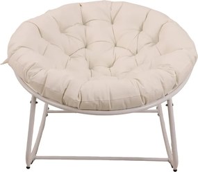 Scaun Balansoar tip Ou, Șezlong din ratan PE, cadru metalic, pernă căptușită, pentru exterior si interior, Bej