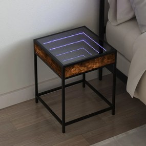 vidaXL Noptieră cu LED infinity, stejar fumuriu, 40x40x51 cm