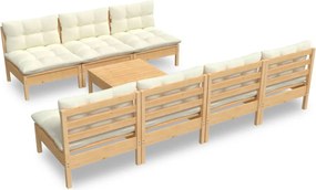 vidaXL Set mobilier de grădină cu perne crem, 8 piese, lemn de pin