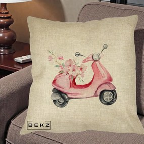 Perna Decorativa Scuter Roz cu Flori Acuarela, 40x40 cm, Crem, Husa Detasabila, Perna Inclusa, BEKZ®