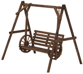 Outsunny Balansoar de grădină 2 locuri din lemn cu brațe Roți Căruțe pentru grădină - dim. 200L x 137l x 167H cm | Aosom Romania
