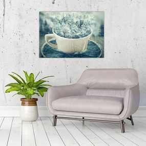 Tablou pe sticlă - Lumea de iarnă într-o căniță (70x50 cm)