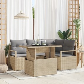 vidaXL Set de grădină de 5 piese cu perne bej din ratan poliester