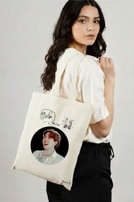 Sacosa de Panza pentru Cumparaturi, Geanta Tote, model BTS J-Hope, 38x34.5 cm, Alba, BEKZ®
