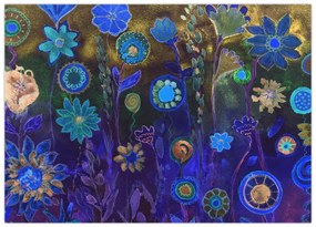 Tablou pe sticlă - Flori albastru închis (70x50 cm)