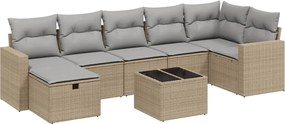 vidaXL Set canapele de grădină, 8 piese, cu perne, bej, poliratan