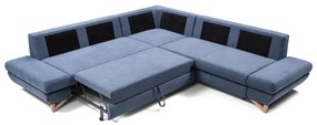 Canapea colțar extensibilă tapițată cu spațiu de depozitare, în formă de L AVESTA, albastră