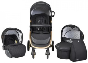 Carucior nou nascuti 3 in 1 NOVOKIDS™ Noble Deluxe, Cadru Aluminiu Gold , Amortizoare, Roti din cauciuc plin AVE, Landou, Scoica auto, Spatar