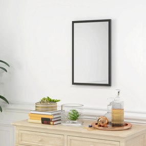 HOMCOM Oglindă Dreptunghiulară de Perete cu Cârlige, Sticlă și MDF, 60x80 cm, Negru | Aosom Romania