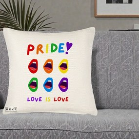 Perna Personalizata Pride Love is Love Curcubeu, 40x40 cm, Crem Reliefat, Husa Detasabila, Perna Inclusa, BEKZ®