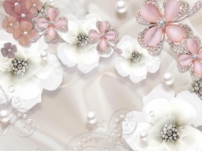Fototapet 3D, Flori albe si roz pe un fundal delicat Art.05380