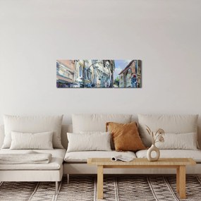 Tablou - Strada orașului vechi, pictură acrilică (cu ceas) (90x30 cm)