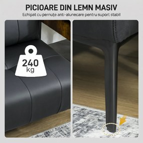 HOMCOM Divan cu Două Locuri Compact din Piele Sintetică, Divan Modern Capitonat cu Nasturi cu Îmbunătățire Spumoasă și Picioare din Lemn, Canapea Fără Brațe pentru Sufragerie și Birou, 115x73x83 cm, Negru | Aosom Romania