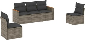 vidaXL Set canapea de grădină cu perne, 5 piese, gri, poliratan