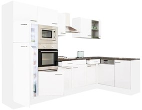 Mobilă de bucătărie de colț Yorki 340, corp alb, cu față alb satinat